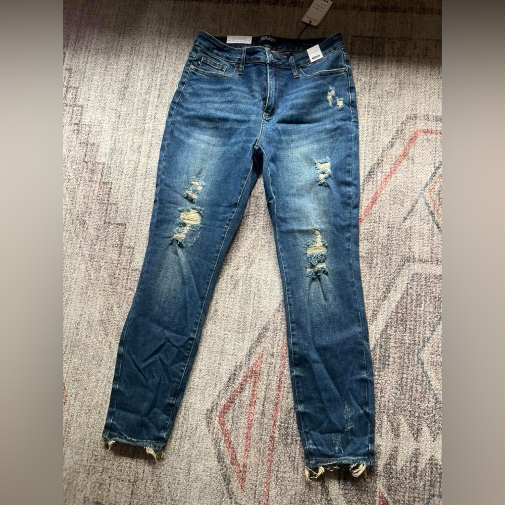 Judy Blue Skinny Blue Jeans with Distressed Details